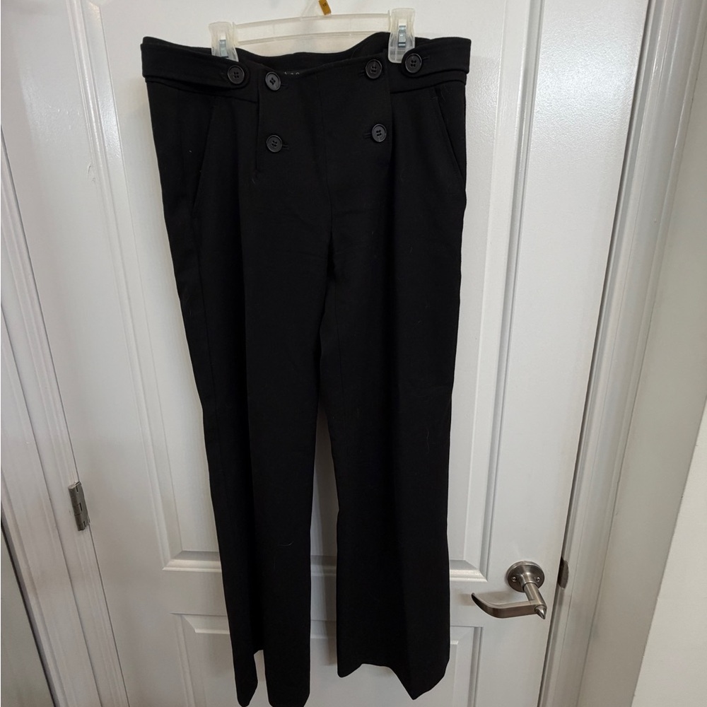 Theory Black High-Rise Double Button Straight-Leg Pants